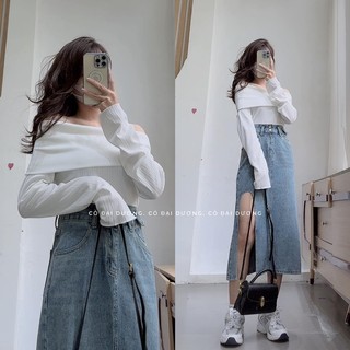 áo trễ vai len gân 075