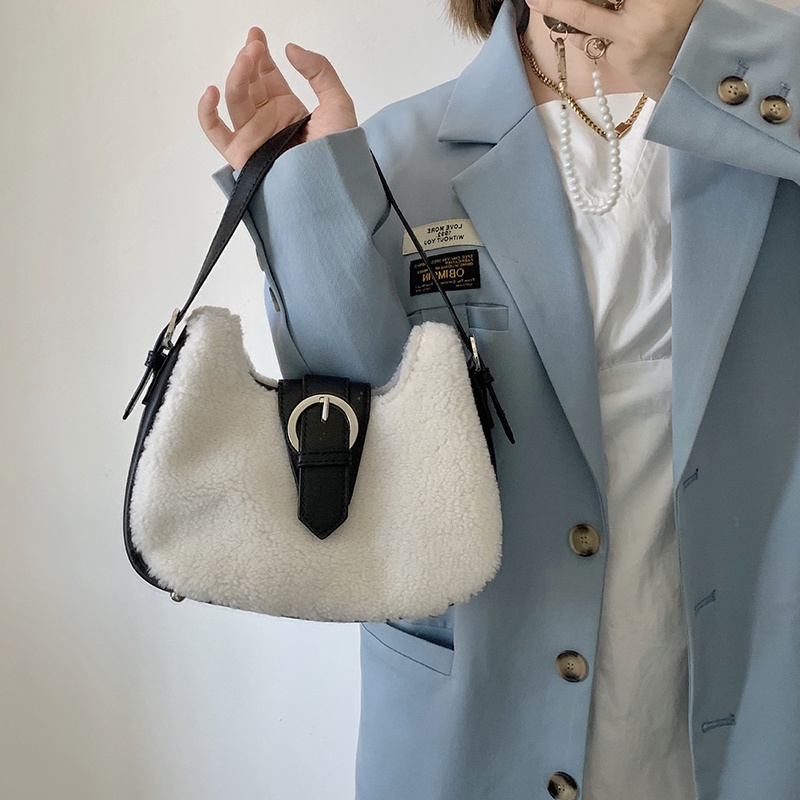 Túi Đeo Vai Bằng Len Cừu Có Khóa Nam Châm Phong Cách retro Cho Nữ