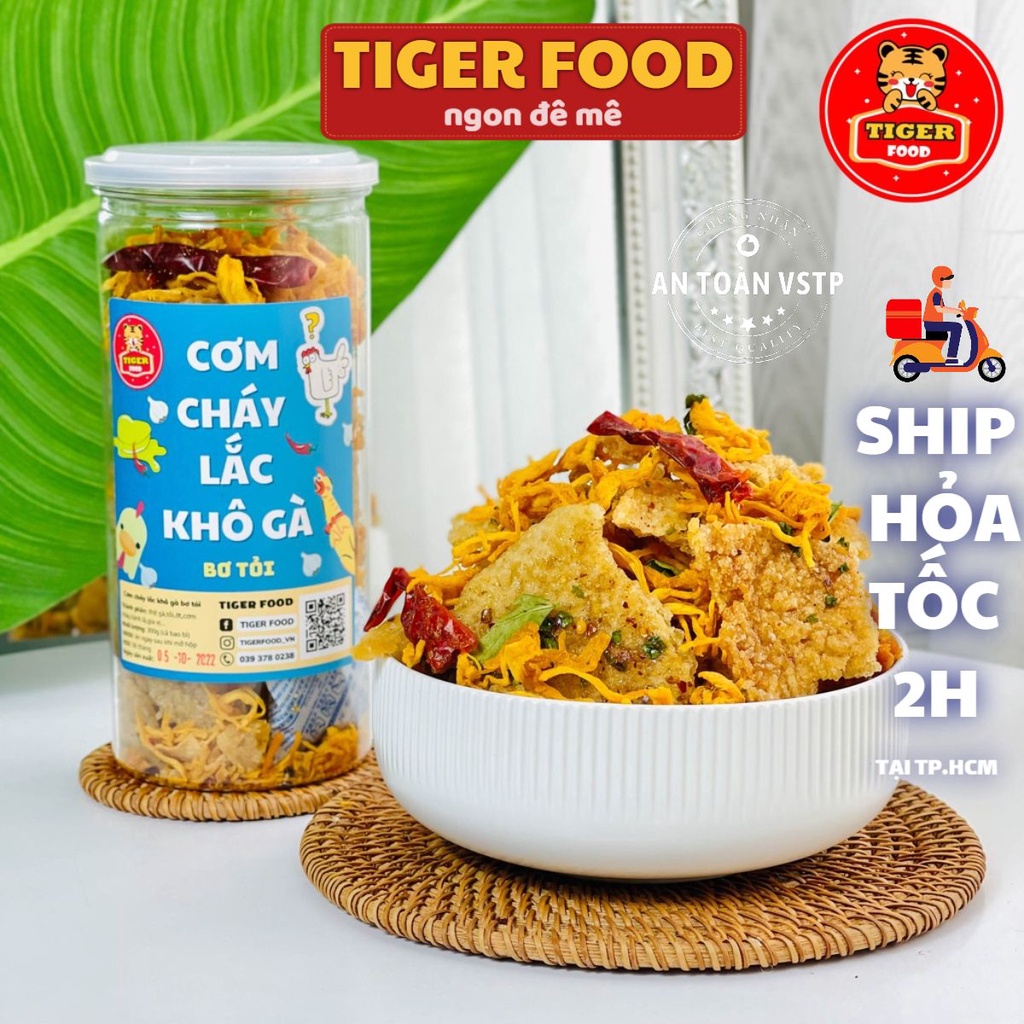 Cơm cháy lắc khô gà bơ tỏi 300g 💖TIGER FOOD💖 Cơm cháy mix khô gà loại 1 siêu giòn ngon - ăn vặt Sài Gòn