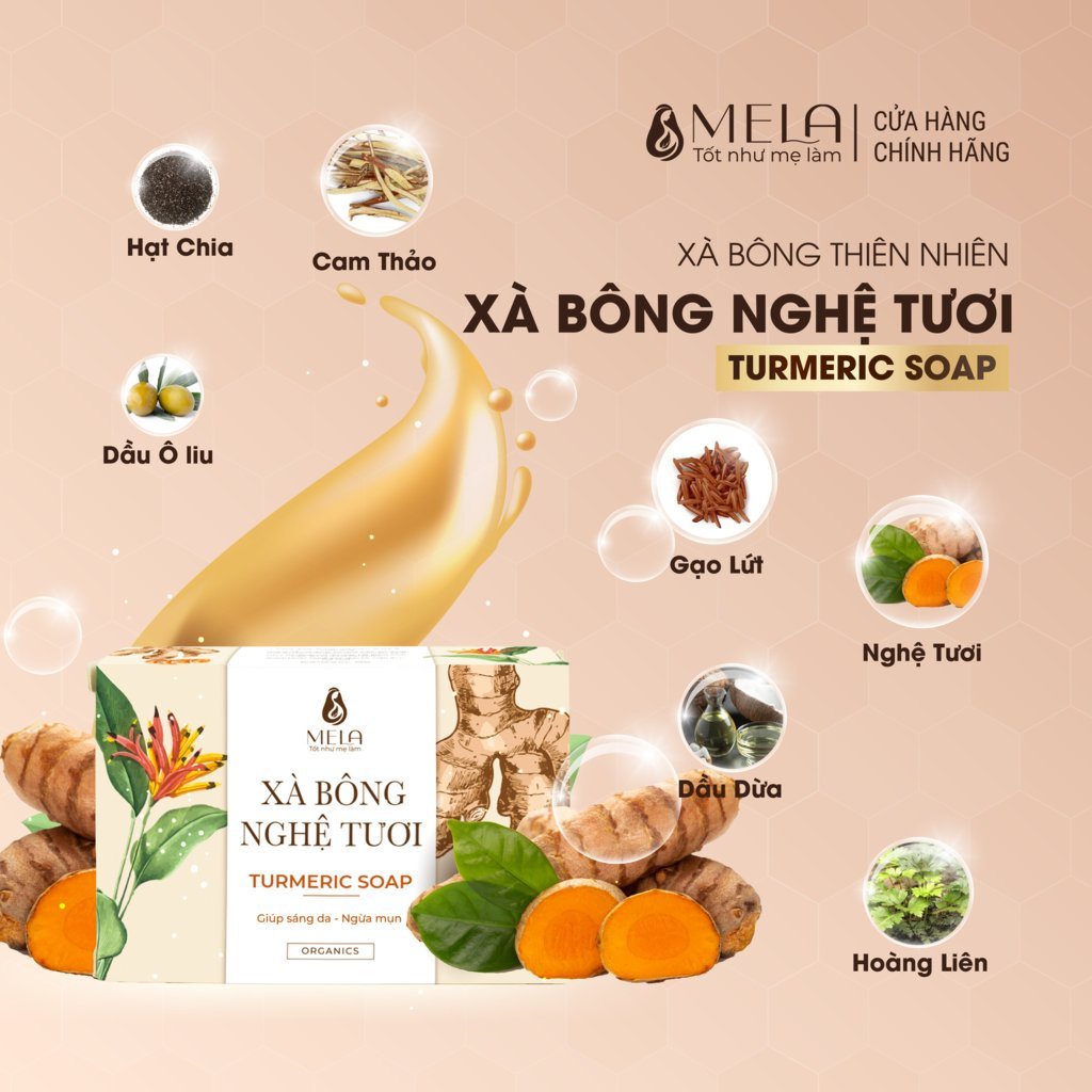 Xà Bông Nghệ MELA Thiên Nhiên Giúp Làm Sạch Sáng Mịn Tẩy Da Chết Body 100g - ML05