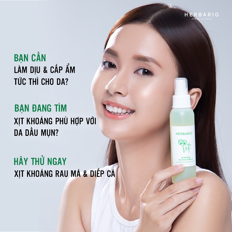 Combo 2 chai Xịt khoáng rau má & diếp cá herbario 100ml thuần chay cho da mụn