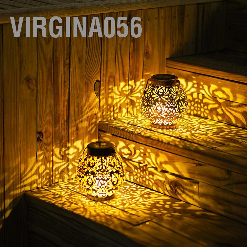 Virgina056 Sắt Hollow Đèn lồng năng lượng mặt trời Di động ngoài treo cho Sân vườn Trang trí sân hiên