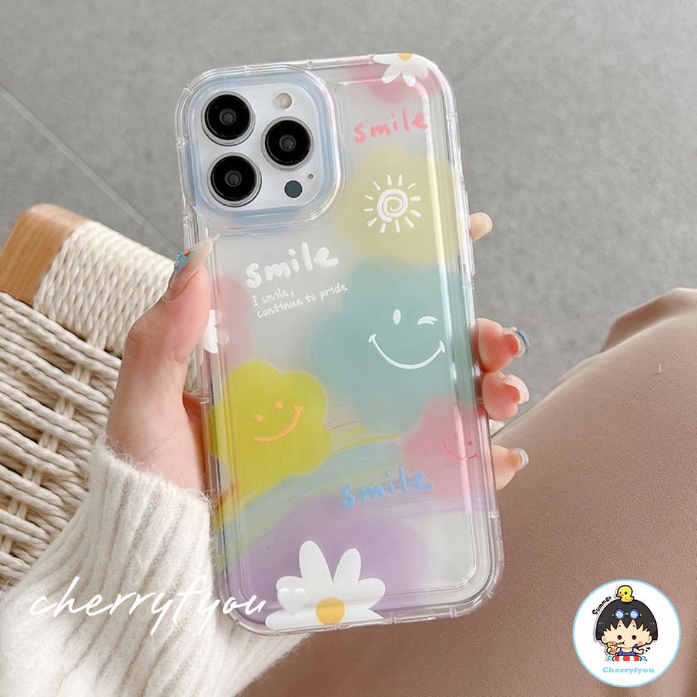 Ốp Điện Thoại TPU Mềm Trong Suốt Họa Tiết Hoa Mặt Cười Cho IPhone 11 12 13 14 Pro Max XS XR 7 8 Plus