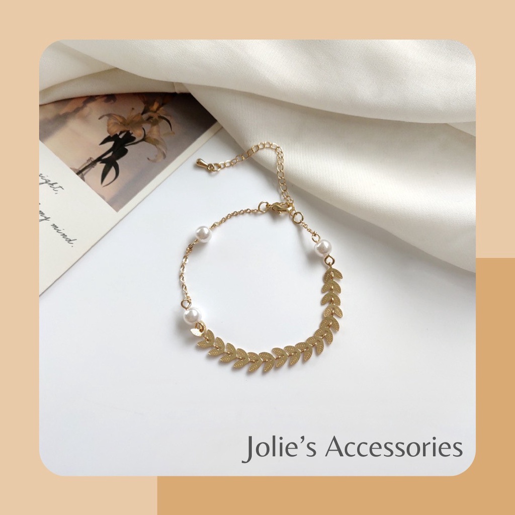 Vòng Tay Thiết Kế Chuỗi Lá Nhỏ Phối Ngọc 1476 - Jolie's Accessories