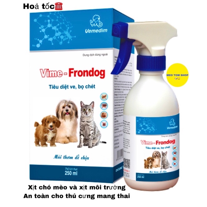 vime frondog 250ml bình xịt ve rận cho chó mèo