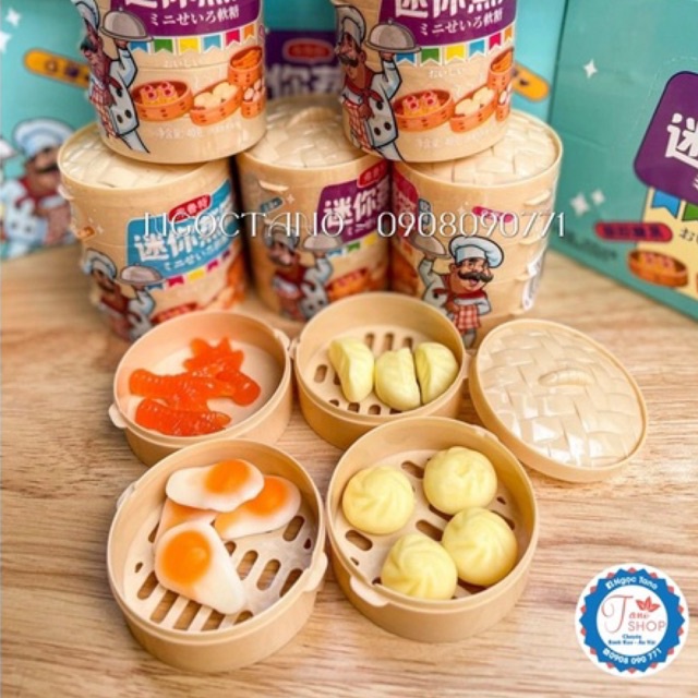 Một hũ kẹo dẻo xửng Dimsum mini 4 ngăn siêu cute | Ăn vặt TaNo đồ chơi cho bé