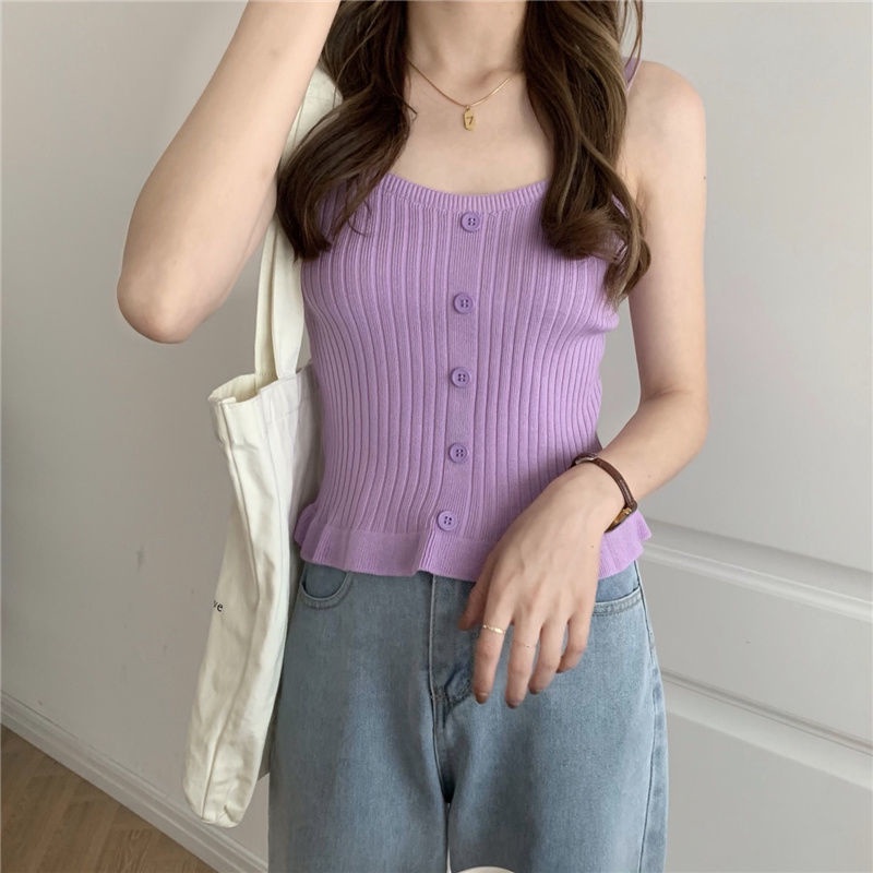 Áo Dệt Kim Không Tay Dáng Ôm Thời Trang Mùa Hè Dành Cho Nữ