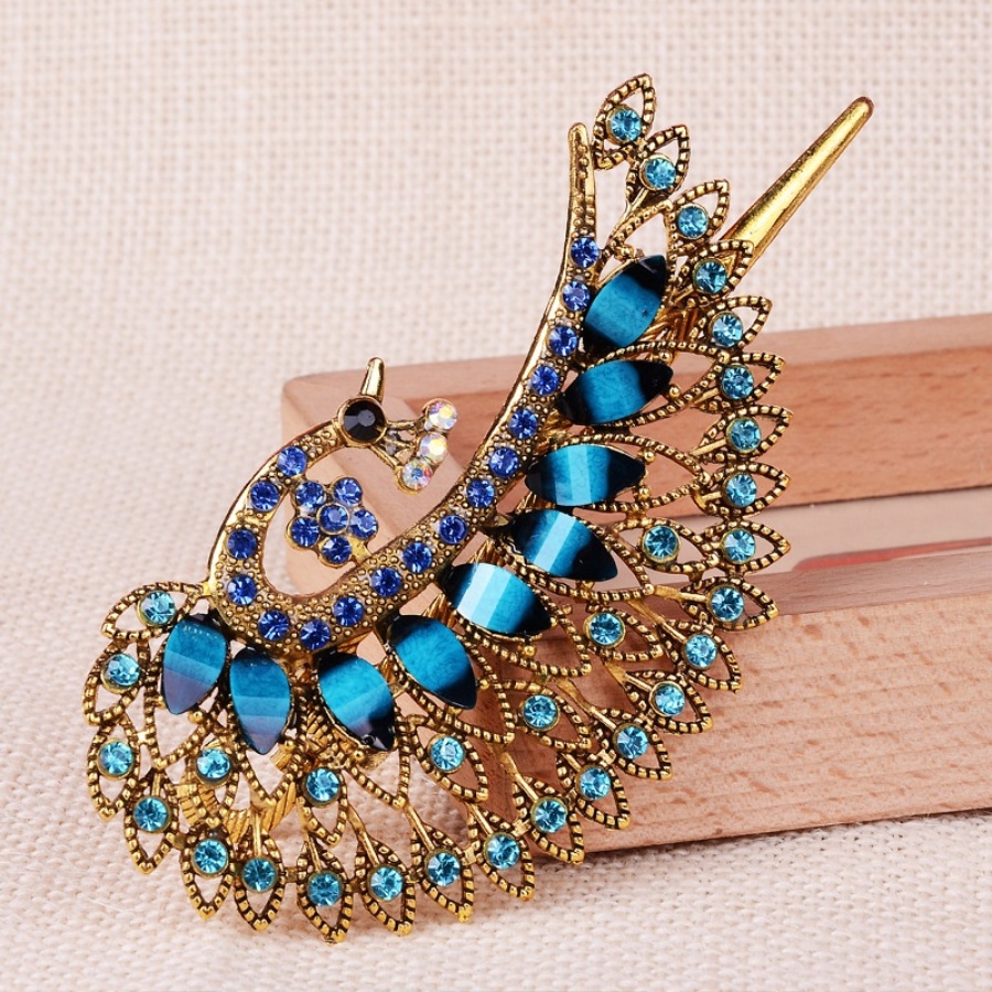 Kẹp Tóc Đuôi Công Bằng Hợp Kim Đính Đá Phong Cách Cổ Điển Cho Nữ