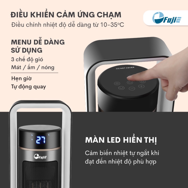 Quạt sưởi gốm Ceramic FujiE CH-2400 Quạt sưởi ấm để sàn - Tự ngắt khi quá nhiệt nghiêng đổ - Điều khiển từ xa