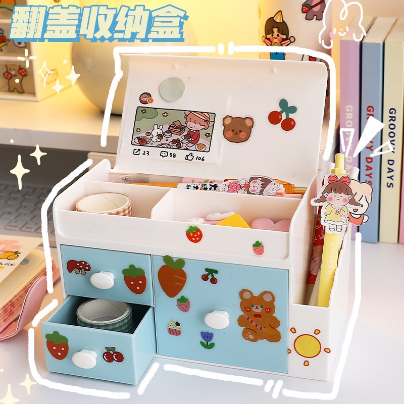 Hộp bút để bàn kiểu dáng xinh xắn tặng kèm sticker - UniLabel