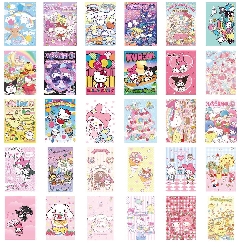 Bộ 62 Miếng Dán Hình Sanrio Hello Kitty Melody Kuromi Đáng Yêu Cho Laptop Mũ Bảo Hiểm Điện Thoại