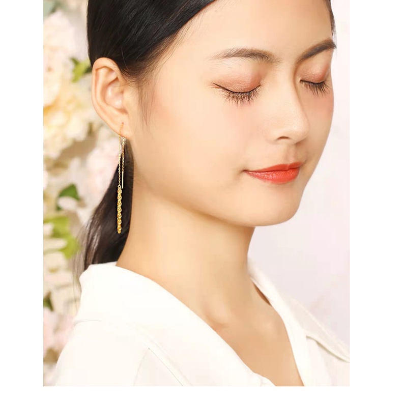 Bông tai nữ cao cấp titan tòn ten kiểu đuôi phụng màu vàng sang trọng, bền màu, thích hợp đi dự tiệc