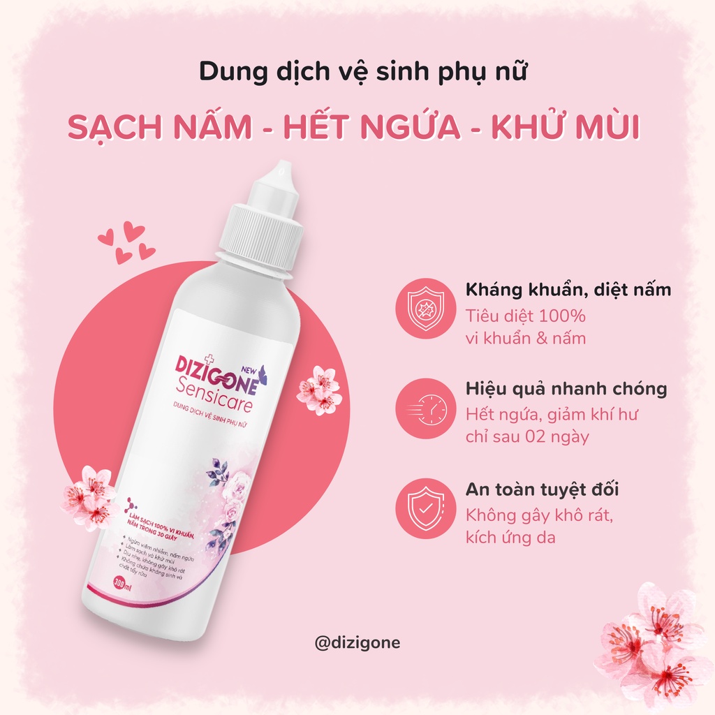 Dung dịch vệ sinh phụ nữ DIZIGONE Sensicare 300ml x 3 chai - Hết ngứa, sạch khí hư, khử mùi vùng kín