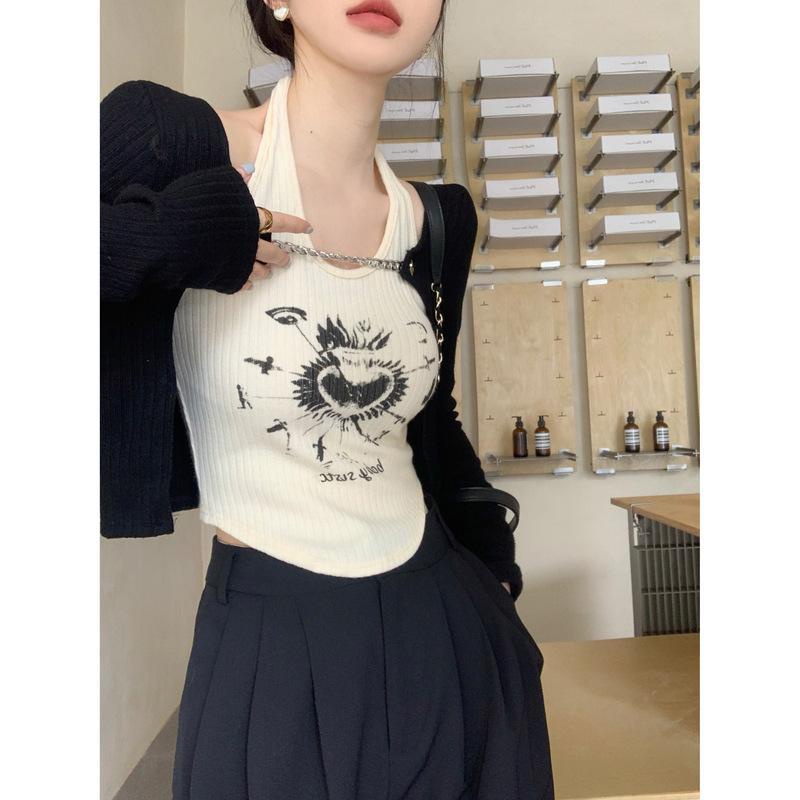 COZOKC Set Áo Khoác cardigan Tay Dài + Áo Hai Dây Dáng Ngắn Thời Trang Quyến Rũ Cho Nữ