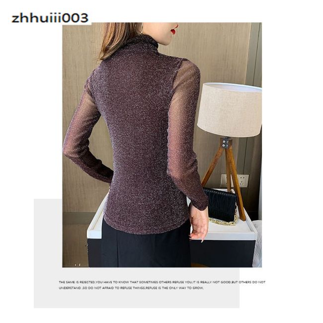 Áo Thun Tay Dài Cổ Lọ Phối Lưới Ôm Dáng Thanh Lịch Thời Trang Cho Nữ