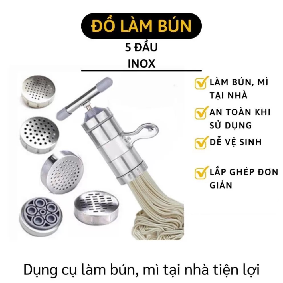 Khuôn làm bún mì tươi 5 đầu inox cao cấp ít bám dầu mỡ, không gỉ an toàn sức khỏe