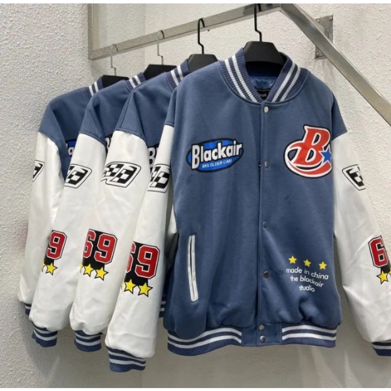 Áo khoác varsity Black made extreme chất nỉ 2 lớp phối tay da