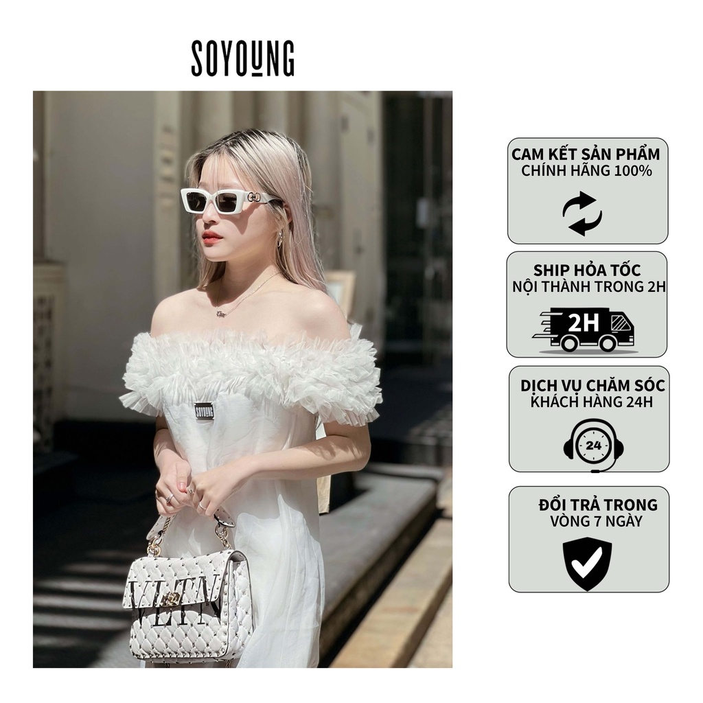 Váy trễ vai Arch Galaxy SO YOUNG dáng suông thiết kế xếp li chất liệu tơ Organza bồng phối cut-out lưng - VSY210117TT