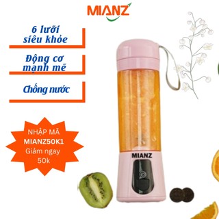Máy xay sinh tố cầm tay MIANZ, máy say sinh tố hoa quả 6 lưỡi xay đá, kèm nắp lọc, công suất 110W, pin 4000Mah