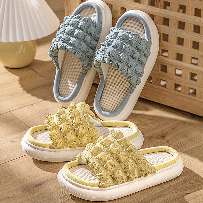 Dép Đi Trong Nhà Đế Mềm Dày Dặn Bằng Vải Lanh EVA Dành Cho Nữ