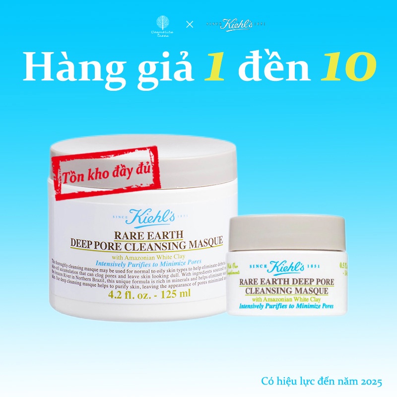 mặt nạ Kiehl s Rare Earth Deep Pore Cleansing Masque 14ml/125ml kiềm dầu giảm mụn, se lỗ chân lông Mặt Nạ Đất Sét