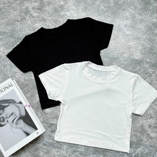 Áo Croptop Cổ Tròn Tay Ngắn Kiểu Dáng Basic Dễ Phối Đồ