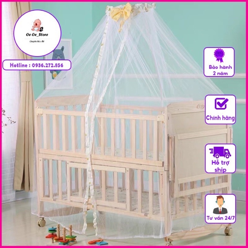 Cũi ngủ 2 tầng cho bé , Cũi ngủ đa năng cho trẻ sơ sinh chất liệu gỗ thông cứng cáp