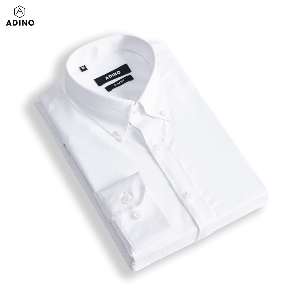 Áo sơ mi nam màu trắng cổ cài cúc ADINO vải sợi sồi modal mềm mịn mát co giãn tốt dáng slimfit công sở trẻ trung S258