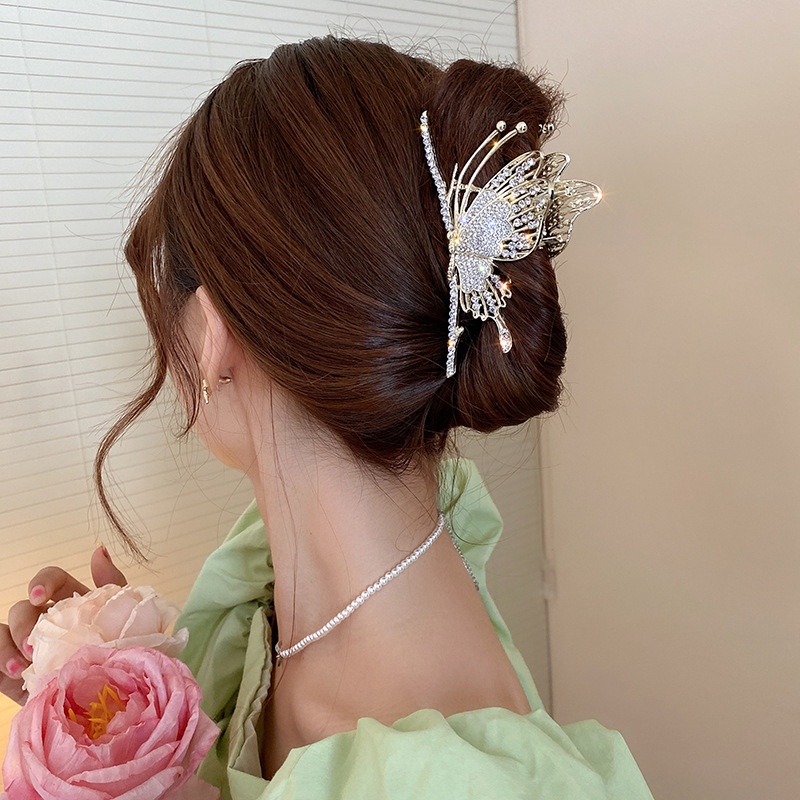 Trâm Cài Tóc Hình Bướm Bằng Kim Loại Đính Đá Cỡ Lớn Thanh Lịch Cho Nữ