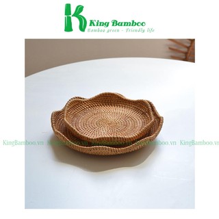 Đĩa mây thấp đựng hoa quả đồ ăn mây tre đan KING BAMBOO