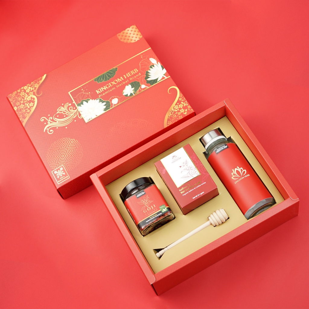 Hộp quà tặng, set quà tặng saffron ngâm mật ong và táo đỏ / kỷ tử Kingdom Herb chính hãng
