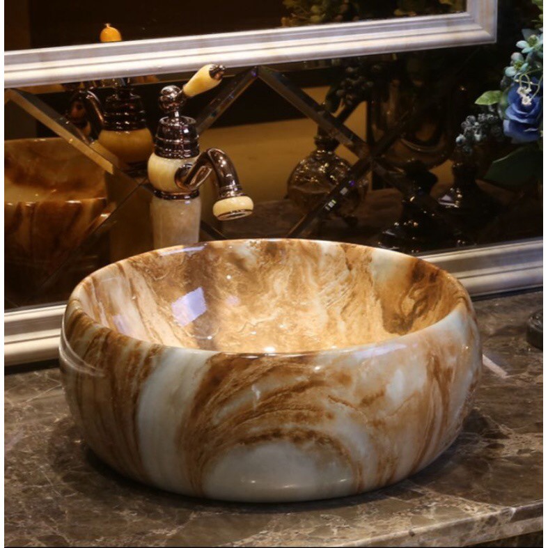 Chậu lavabo vân gỗ nâu-lavabo nhà tắm