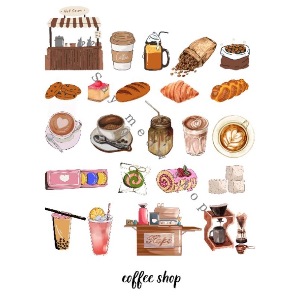 sticker tự cắt dễ thương chủ đề Coffee Shop