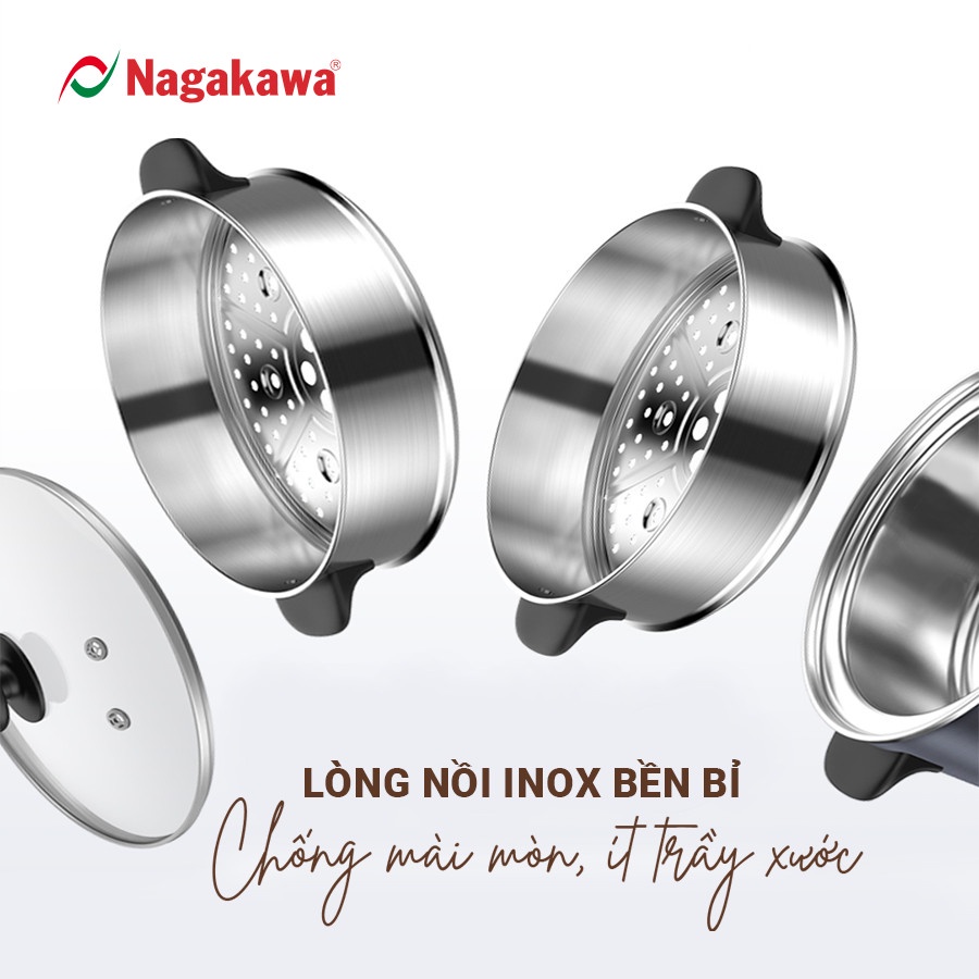 COMBO Nồi hấp điện inox đa năng Nagakawa NAG3310 (1300W - 11.8L) và Bếp nướng điện vân đá Nagakawa NAG3103 (1500W)