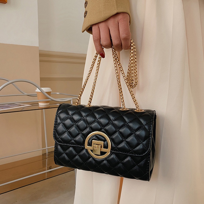 Túi Đeo Vai Màu Đen Phối Dây Xích Thời Trang Cao Cấp Cho Nữ