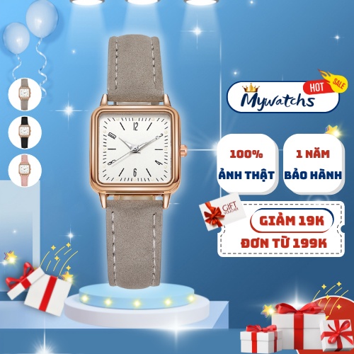 Đồng hồ nữ mặt vuông Mywatchs dây da lộn kiểu dáng vintage có kim và số phản quang khóa cài điều chỉnh được dây đeo