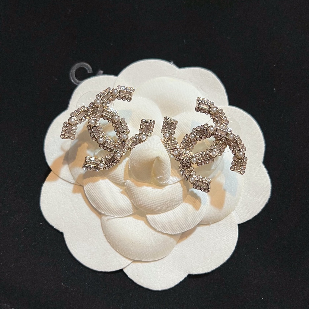 Bông Tai Mạ Bạc 925 Hình Chữ C Đính Ngọc Trai Thời Trang