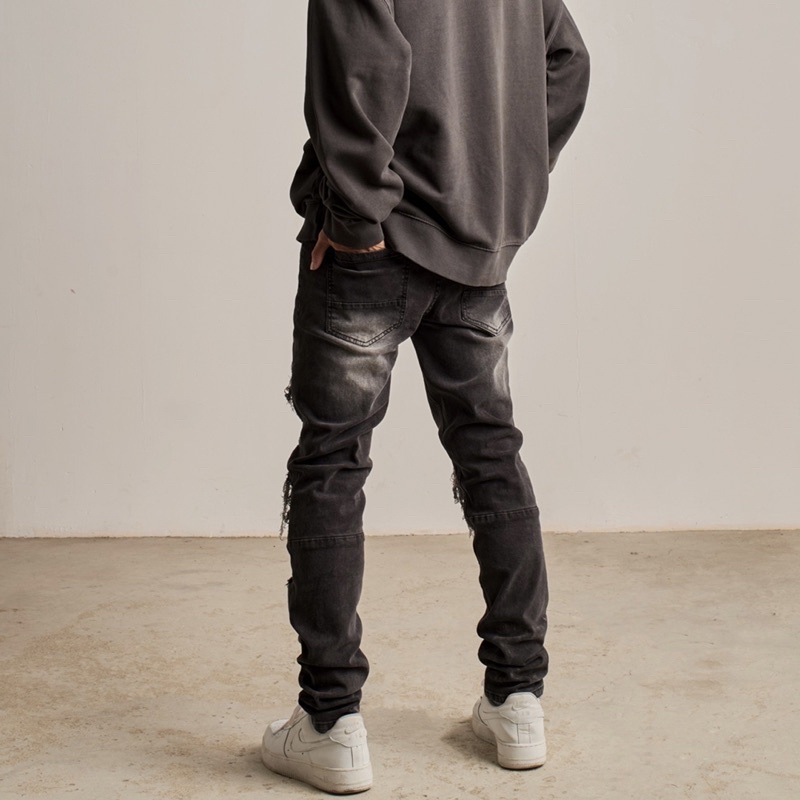 Quần jean nam, quần bò nam biker cao cấp màu xám wash KQ44, form slimfit ôm vừa, chất jean co giãn thoải mái.