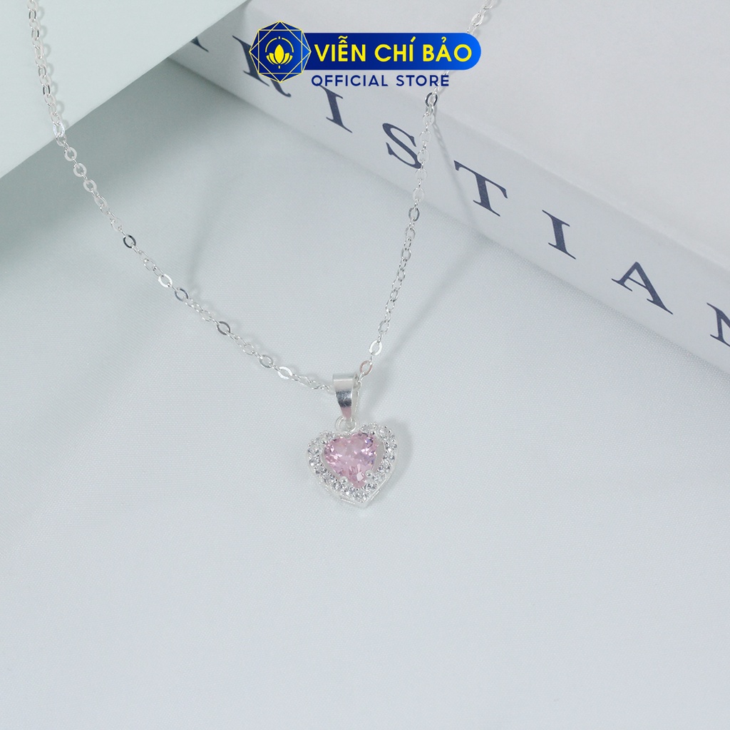 Dây chuyền bạc nữ mặt trái tim hồng chất liệu bạc 925 thời trang phụ kiện trang sức Viễn Chí Bảo D400726