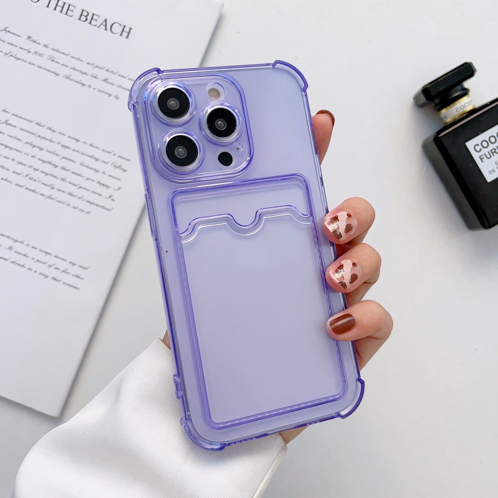 Ốp Điện Thoại Màu Tím Đậm Chống Sốc Có Ngăn Đựng Thẻ Cho iPhone 14 / 13 / 12 / 11 / X / 8 / 7P / 6