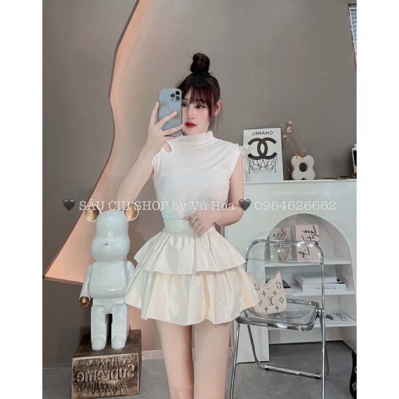 Chân váy da 2 tầng xoè hàng QC loại 1 có quần lót trong