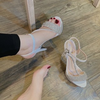 Giày sandal cao gót đúp dây đá gót nhọn cao 12 phÂn