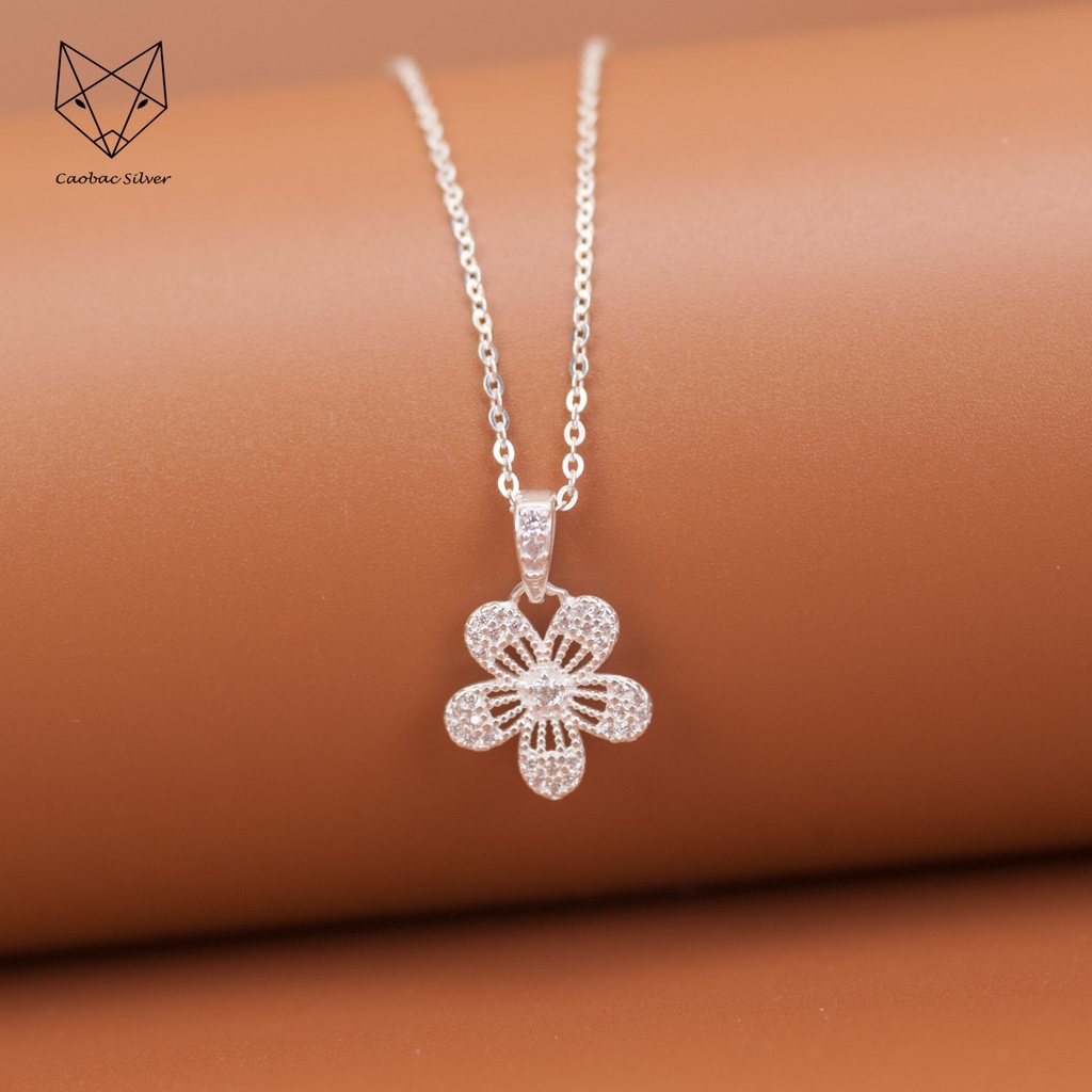 Dây Chuyền Bạc Ta Cao Cấp CaoBac Silver Hoa Năm Cánh Cạnh Đá Nhẹ Nhàng, Tinh Tế, Thanh Lịch Dành Tặng Cho Bạn Gái