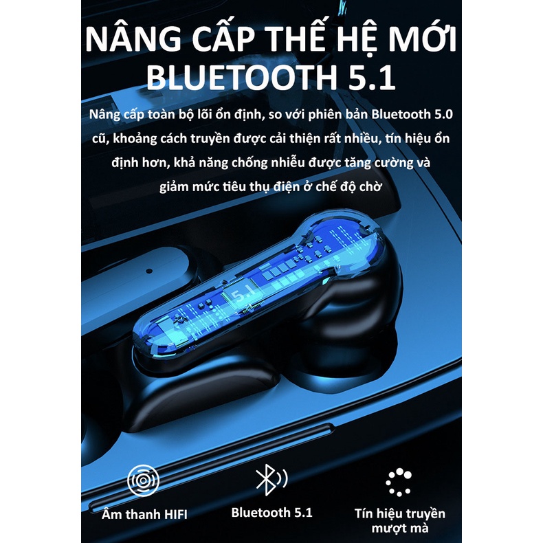 Tai Nghe Bluetooth M19 Không Dây Chip Bluetooth 5.1 Cảm Ứng, Chống Nước IPX5 ,tích hợp Sạc Dự Phòng