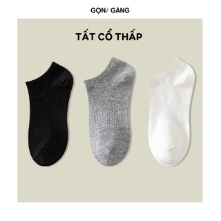 Tất nam nữ vớ trơn cổ thấp cotton co giãn 4 chiều kiểu dáng trơn basic phong cách Hàn Quốc thoáng khí Gọn Gàng