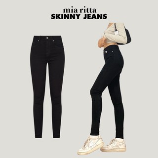 Quần jean nữ Mia Ritta J316 quần skinny jeans đen lưng cao ống bo siêu co giãn
