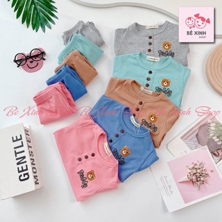 Đồ Bộ Dài Tay Thu Đông Cho Bé Trai Bé Gái Mikko Mom  Bộ Quần Áo Mùa Đông Gân Tăm Cho Bé Trai Gái GẤU TEDDY