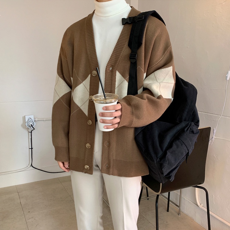 Áo Khoác Cardigan Dệt Kim Dày Dặn Dáng Rộng Thời Trang Thu Đông Cho Nam Giới