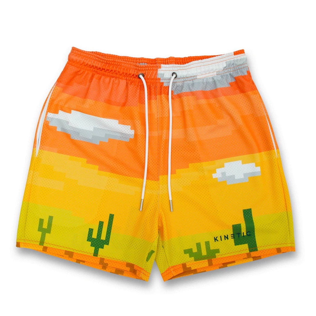 Kinetic Quần Short Thể Thao Phối Lưới Thoáng Khí In Họa Tiết 3D Phong Cách Âu Mỹ