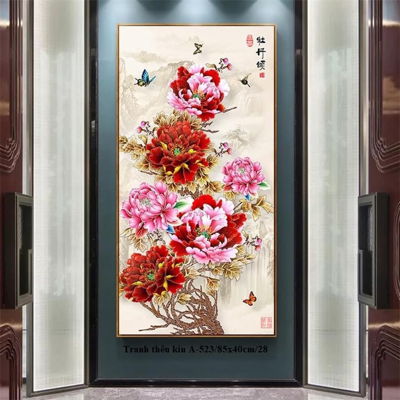 tranh thêu chữ thập hoa mẫu đơn a523 (85x40) cm